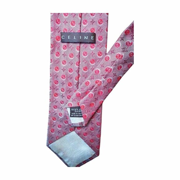 Celine Pink & Red Dot Pattern Silk Tie  - Picture 3 of 4